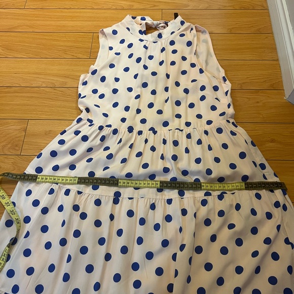 Y.A.S high neck tiered midi dress in pink & blue dot - Picture 12 of 12